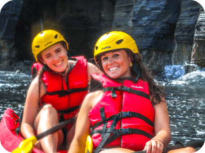 two women on a la jolla kayak tour near the caves